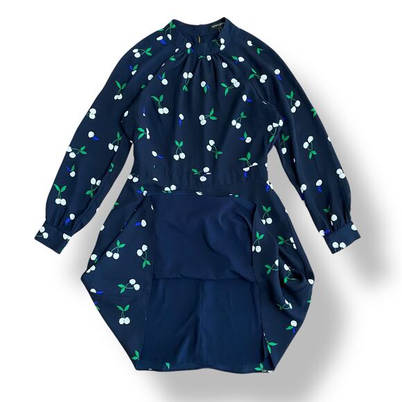 Banana Republic Blouson Sleeve Fit and Flare Cherry Mini Dress Size 4P Navy - Picture 5 of 9